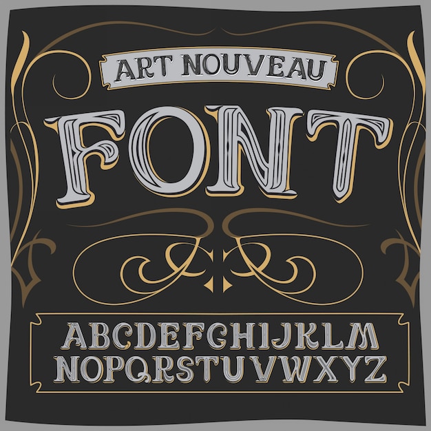 Vector art nouveau label font on a dark backround.  