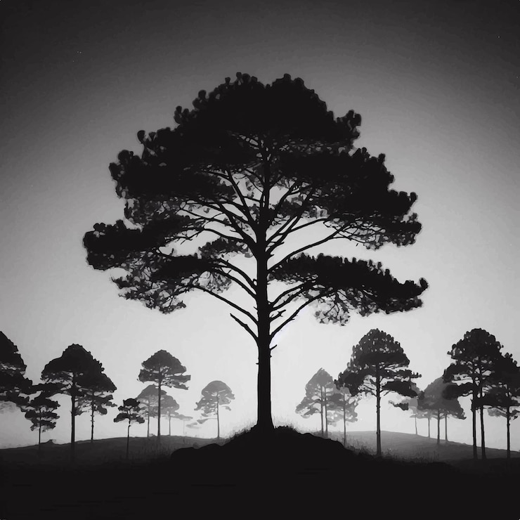 Vector vector art of pine tree highquality black and white