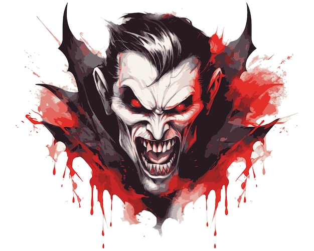 Vector vector art of scary and evil vampire face with fangs and blood