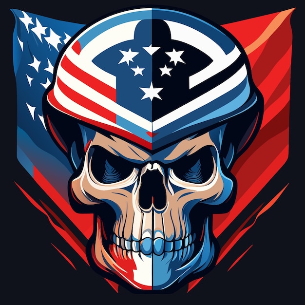 Vector Art Skull in Flat Design with US Flag