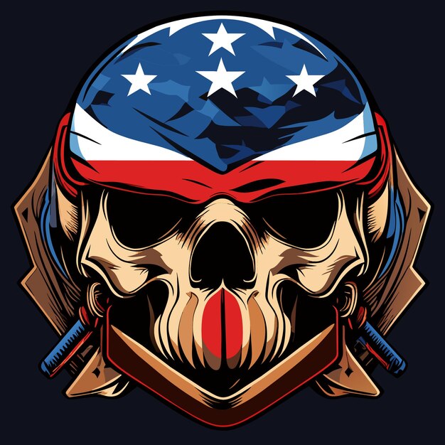 Vector vector art of skull with usa flag