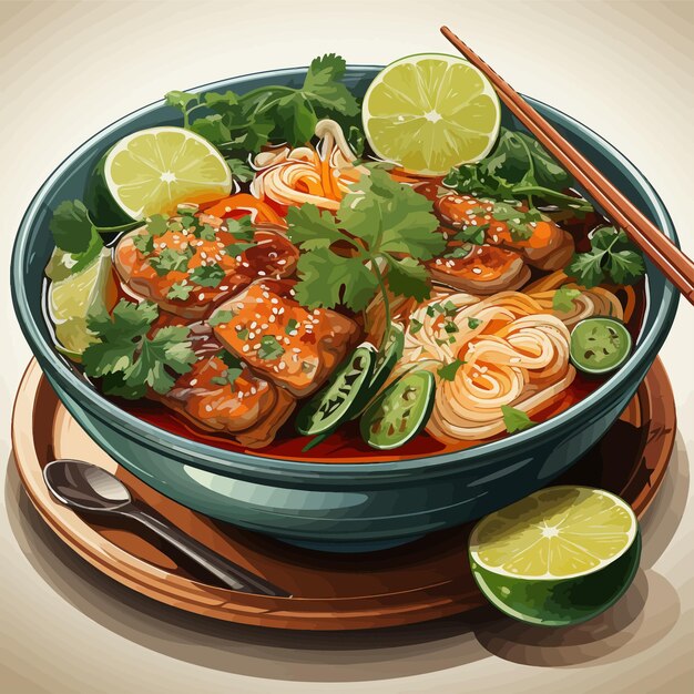 Vector art style flat colors of a Vietnamese dish