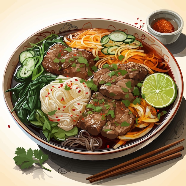 Vector art style flat colors of a vietnamese dish