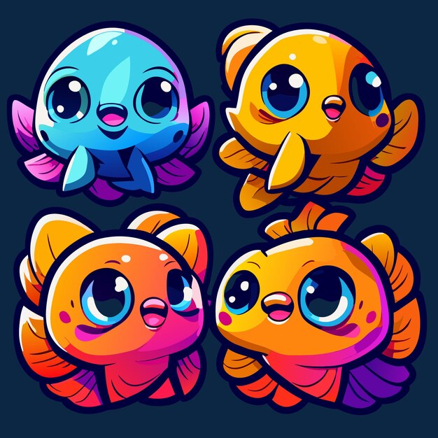 Vector art of underwater world game characters