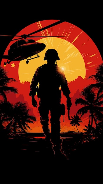 vector art of a Vietnam War tshirt design black background copy 3