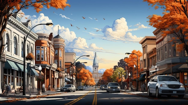 Vector vector art watercolor isometric city view metropolis sunrise on white background eps town squar