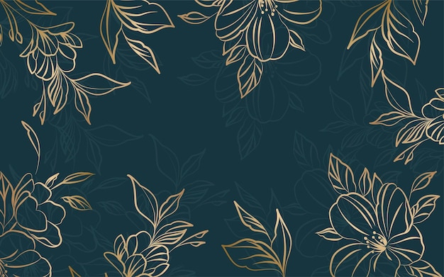 ベクトルartdeco豪華な花のラインパターン黄金の背景ソーシャルメディアの投稿カバーバナークリエイティブな投稿と壁の芸術をパッケージ化するための手描きの牡丹