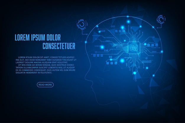 ベクトル ベクトル人工知能概念青色光マイクロ チップ ホログラム人間の頭