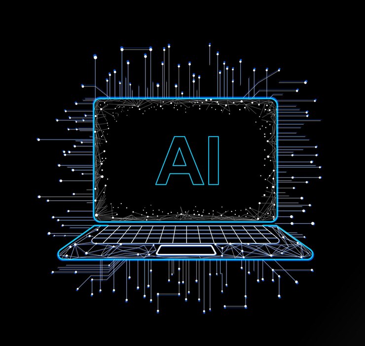 Vector vector artificial intelligence icon vector ai written on the screen of a laptop with dots
