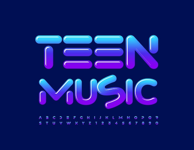 Volantino artistico vettoriale teen music gradient color font set di lettere e numeri dell'alfabeto alla moda