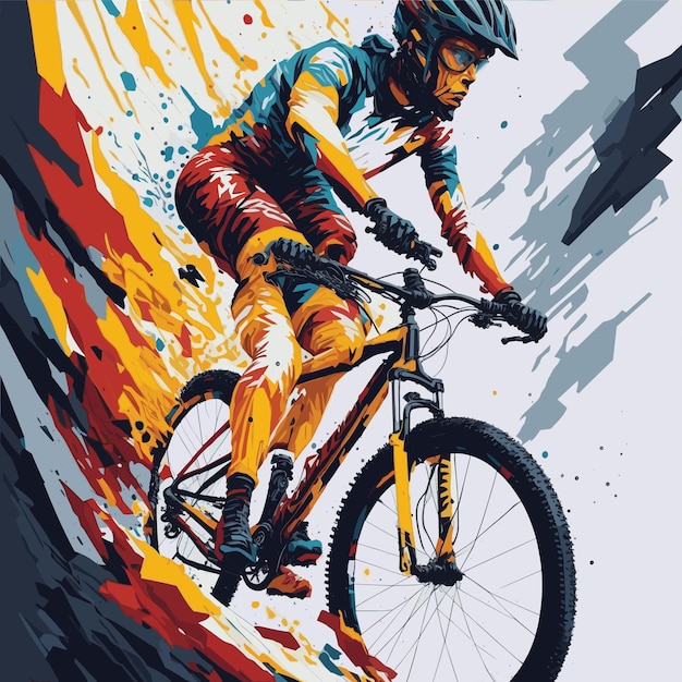 Vector artwork graphic of mtb in painting style of Leonid afremovmountain splashes