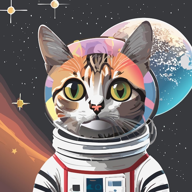 우주 배경을 가진  ⁇ 터 우주비행사 고양이