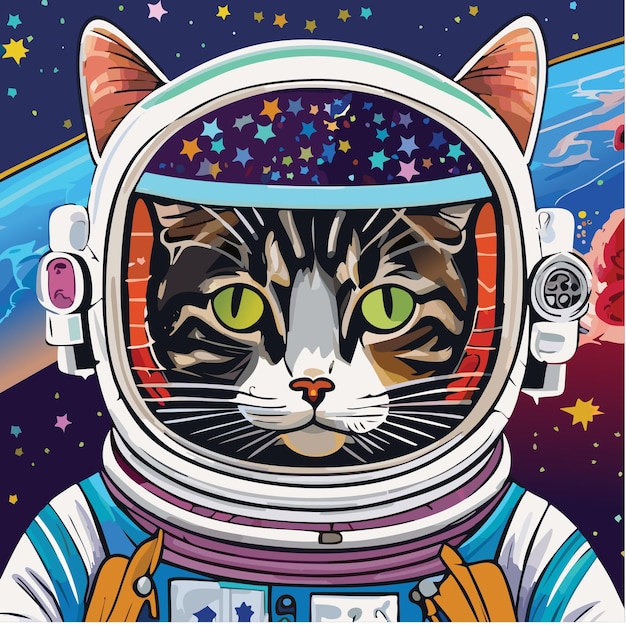 Vector vector astronaut cat with a space background