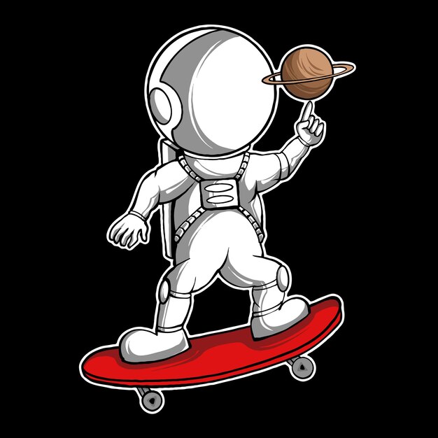 Vector astronaut speelt Saturnus met skateboard T-shirt ontwerp