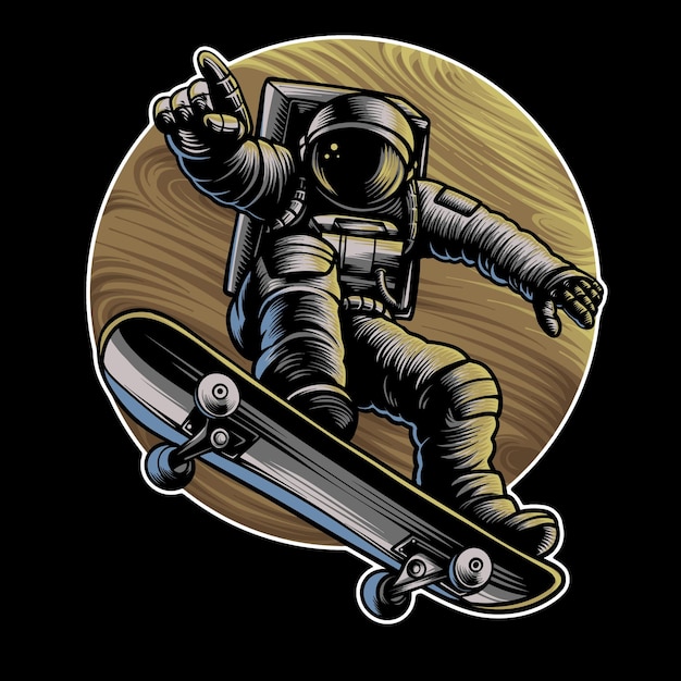 Vector vector astronaut speelt skateboard in het ruimte t-shirt ontwerp