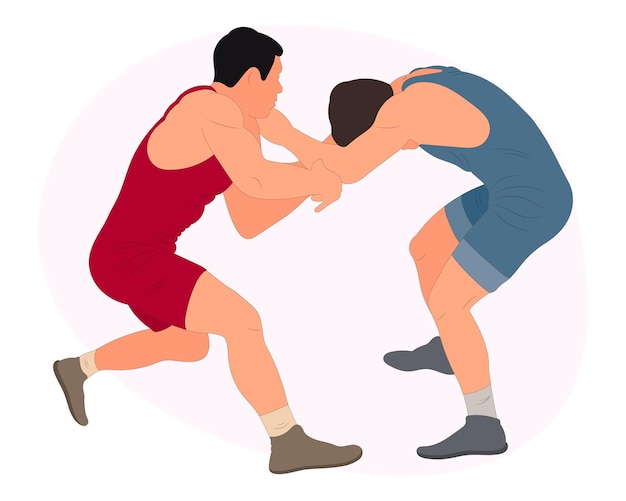 Vector athletes wrestlers in the fight duel fight figures of strong men greco roman wrestling