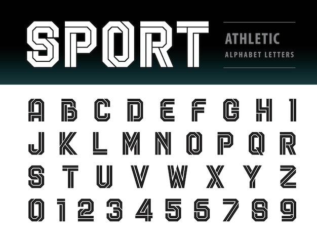 Vector vector of athletic alphabet letters and numbers