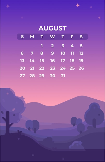 Vector august landscape calendar illustration