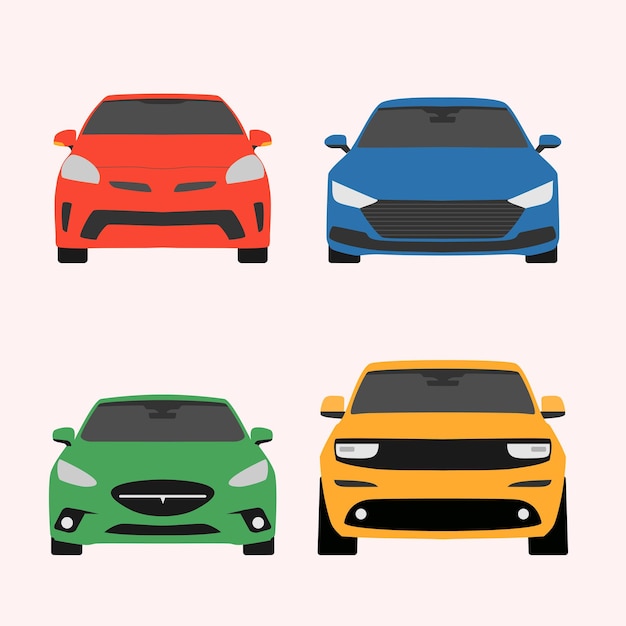 Vector vector auto set flat colorful style isolated on white background for app concept pattern sale web automobile transport carsharing taxi rental sport car repair service 10 eps