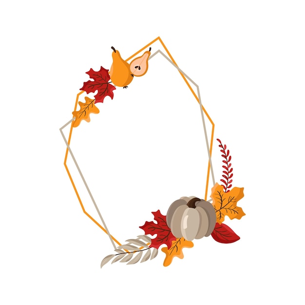 Vector vector autumn geometric round frame wreath with place for text leaves pumpkin and berries for happy thanksgiving day