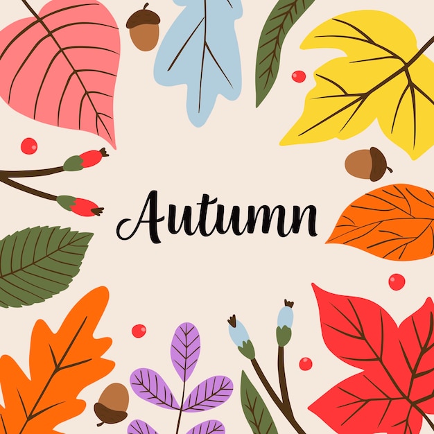 Vector vector autumn greeting card with autumn floral elements and text background for fall season