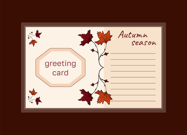 Vector Autumn horizontal card with autumn Leaf Greeting card with copy space in autumn colors Template with leaves for card banner invitation social media poster web ads greeting covers