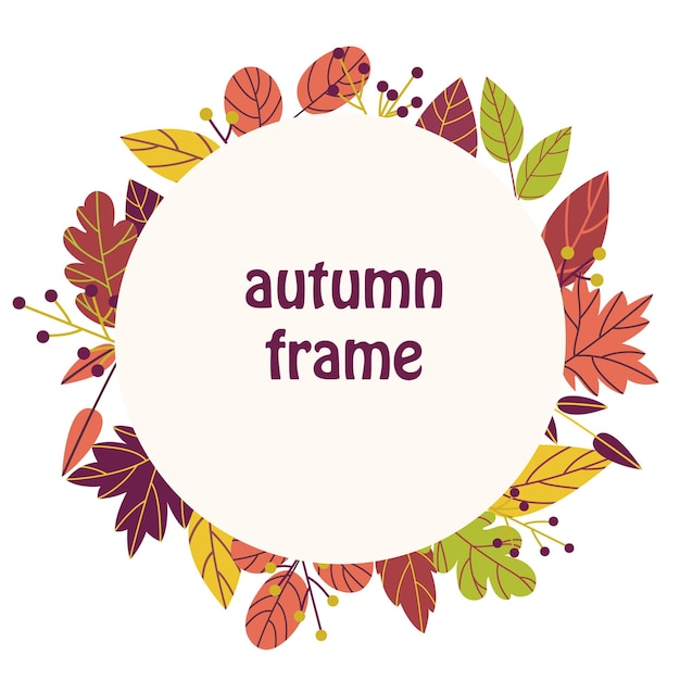 Vector autumn round frame from bright falling leaves with place for text