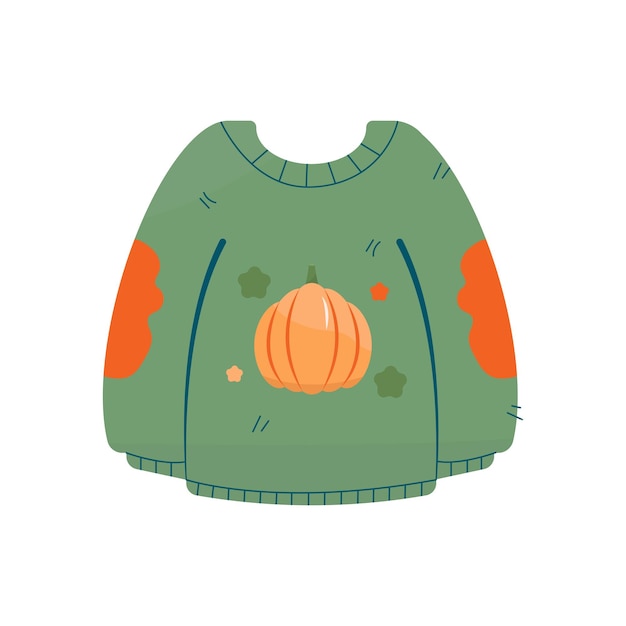 Vector autumn sweater Cute clothes illustration wool green sweater