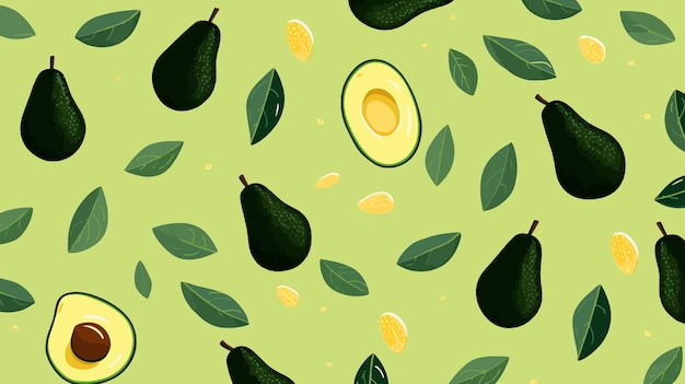 Vector vector avocado fruit en bloemmotief ontwerp avocado patroon