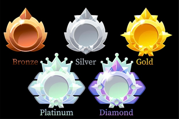 Vector awards medals gold, silver, bronze, platinum and diamond.