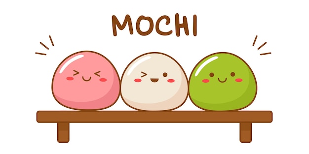 Vector Aziatisch eten Japanse keuken Mochi schattig