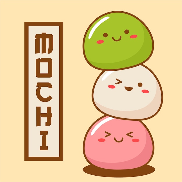 Vector Aziatisch eten Japanse keuken Mochi schattig