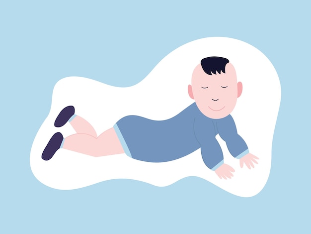 Vector baby boy lying on tummy illustration Toddler flat style illustration