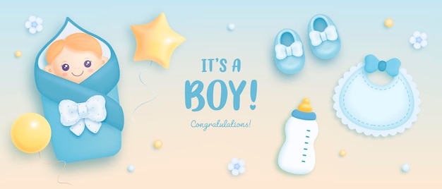 Vector baby boy shower banner design