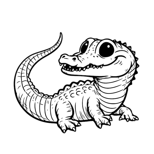 Vector baby crocodile isolated coloring page