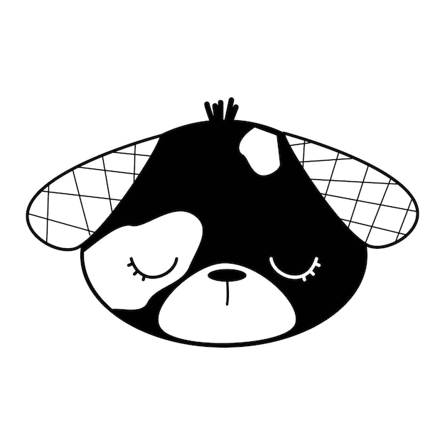 Vector baby dog face black white farmhouse animals