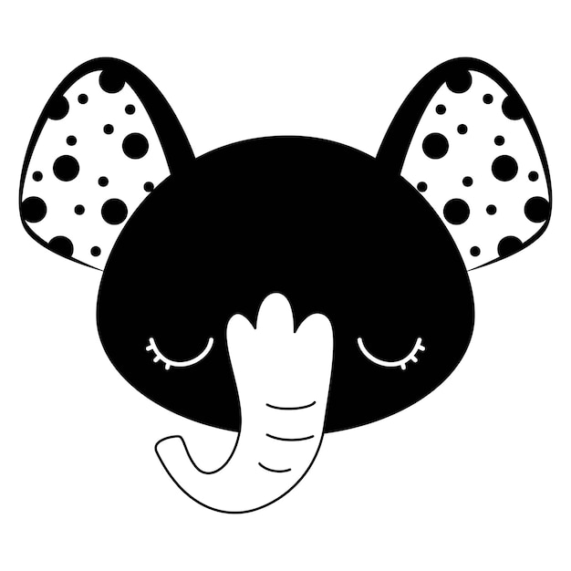 Vector baby elephant face black white jungle  animals