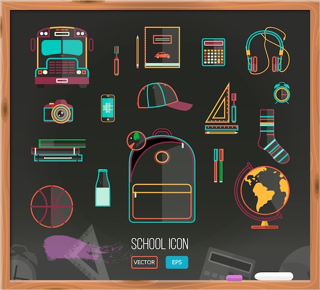 Vector back to school background with school supplies set.