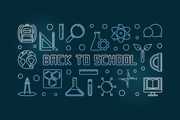 Vector Back to School blue concept linear illustration