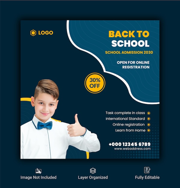 Vector back to school education admission social media post and web banner