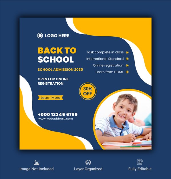 Vector back to school education admission social media post and web banner