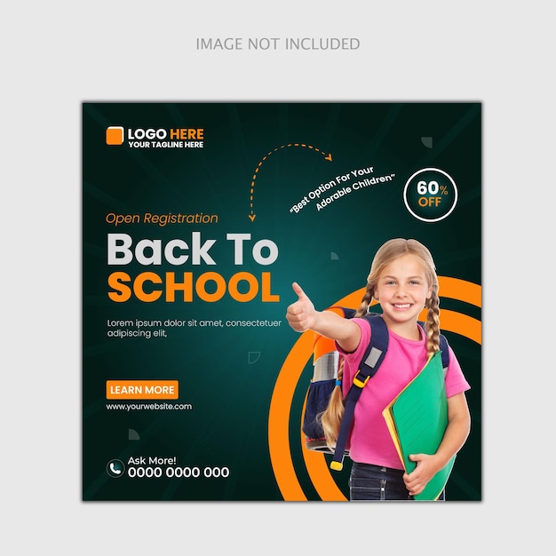 Vector back to school kids student social media post preschool banner