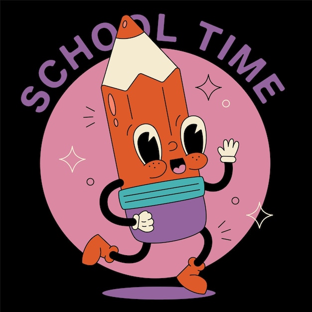 Vector vector back to school post traditional cartoon illustration happy pencil with face school time