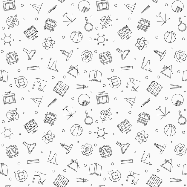 Vector vector back to school seamless pattern in thin line style