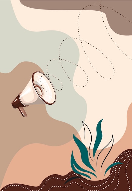 Векторное фоновое абстрактное изображение с прослеживаемыми элементами в виде громкоговорителя и растения Concept Art EPS 10