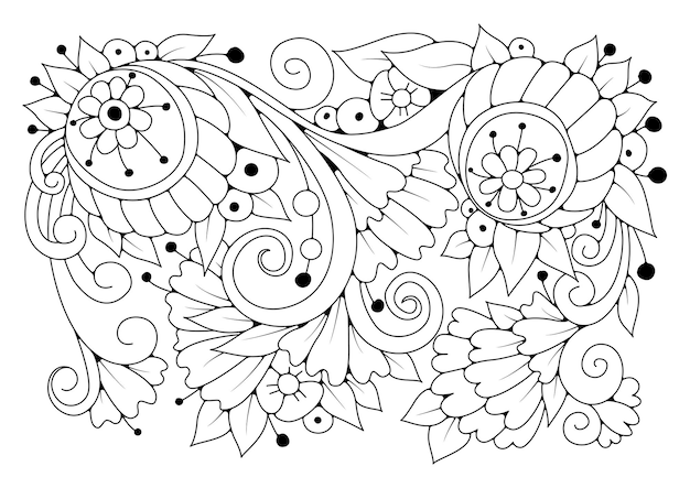 Vector background for coloring. black-white flowers. coloring page. art therapy.