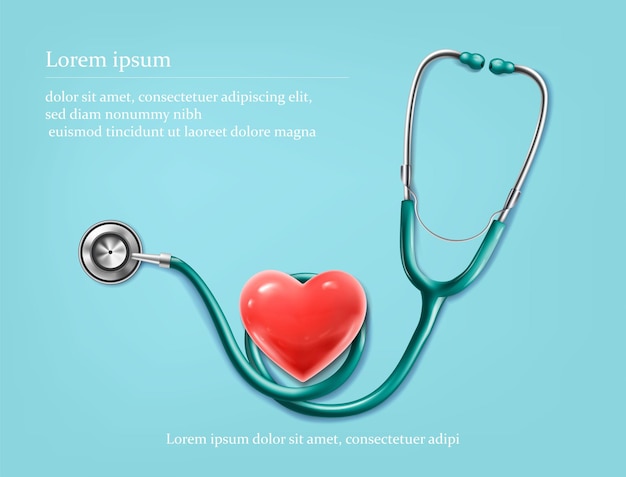 Illustrazione di sfondo vettoriale stetoscopio con banner medico del cuore