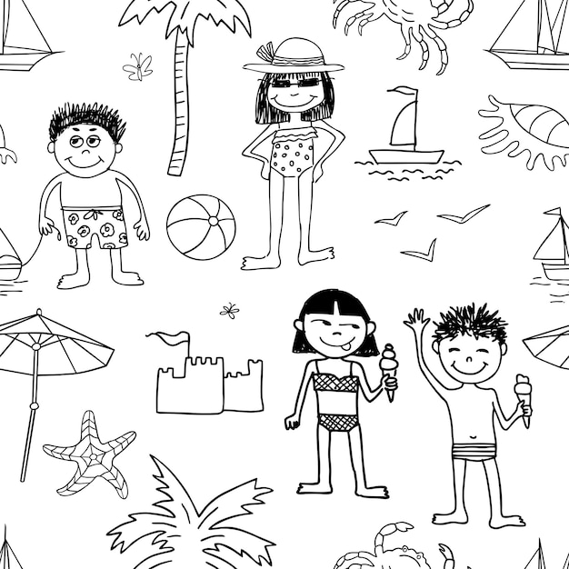 Vector background of kids on beach rest