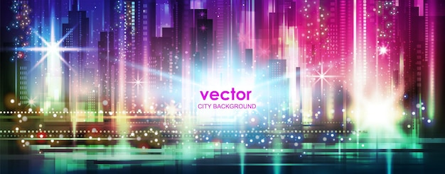 Vector background of the night city with glowing lights