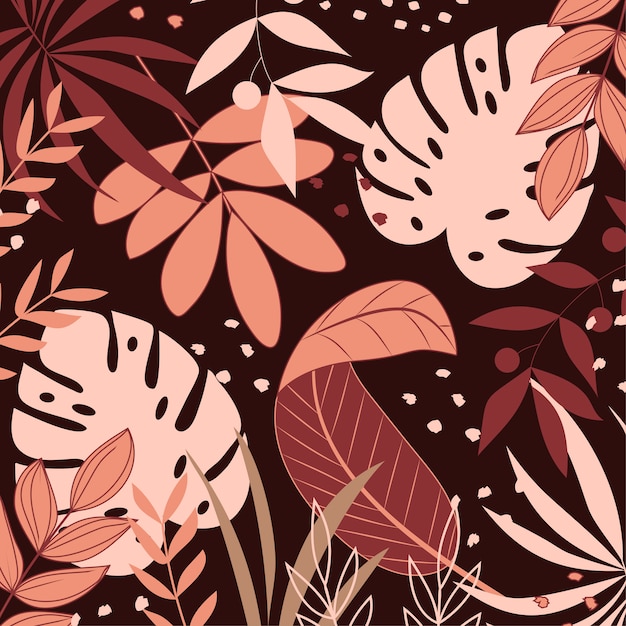 Vector background in purple tones with tropical leaves